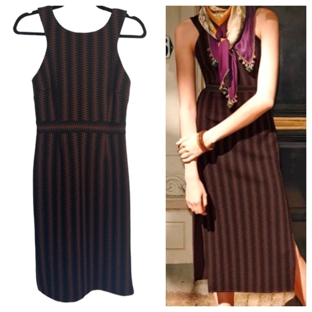 Anthropologie Maeve Meridian Boho Midi Dress Texture Racerback Black Brown Small - Picture 1 of 16